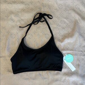 Black Halter Bikini Top with Tie Neck